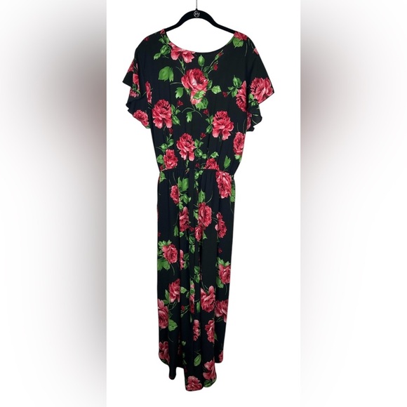 Romantic Black Floral Assymetrical Dress (Hi/Low). Size 2X. - Picture 2 of 8